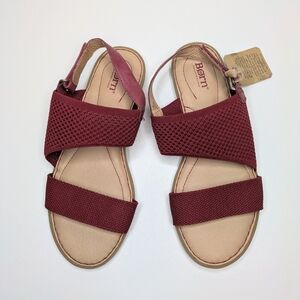 Born Red Leather Knit Mesh Flat Sandals Velcro Strap Women's Size 10